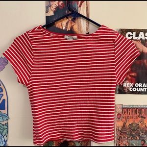 red and white striped crop top